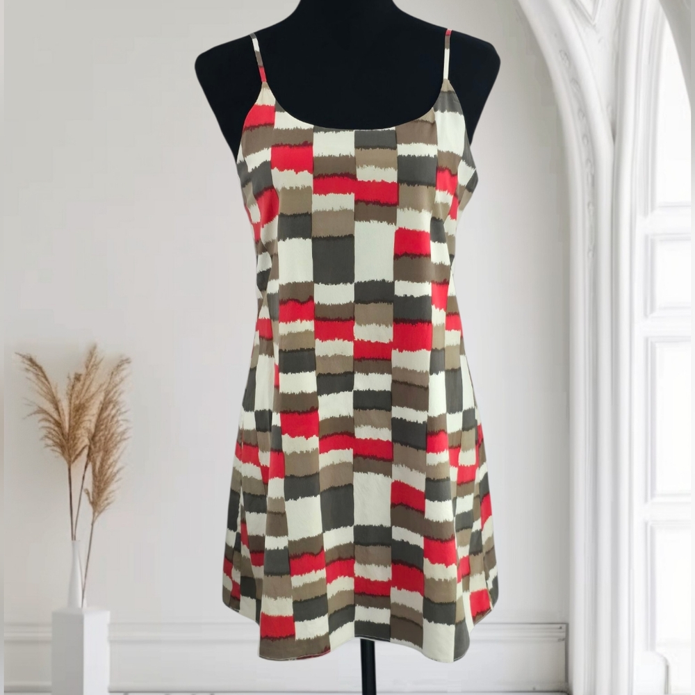 Alice & Olivia Geometric Check Silk Mini Dress, Size Small - Picture 1 of 6